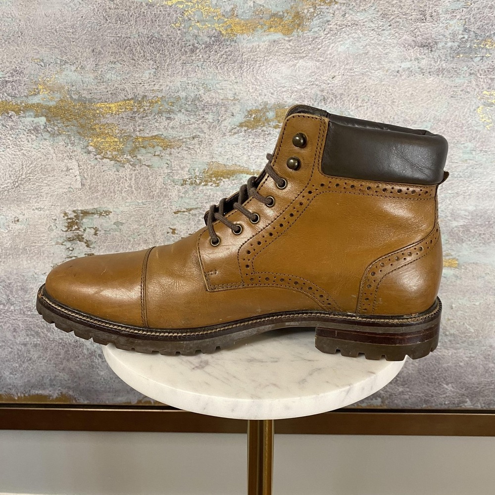 Johnston & Murphy Boots Mens Size 9 Brown Leather Cap Toe Combat Ankle Casual - Picture 6 of 12